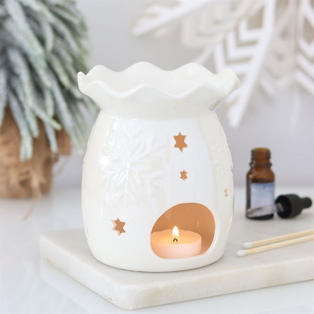 Iridescent White Snowflake Oil Burner and Wax Warmer