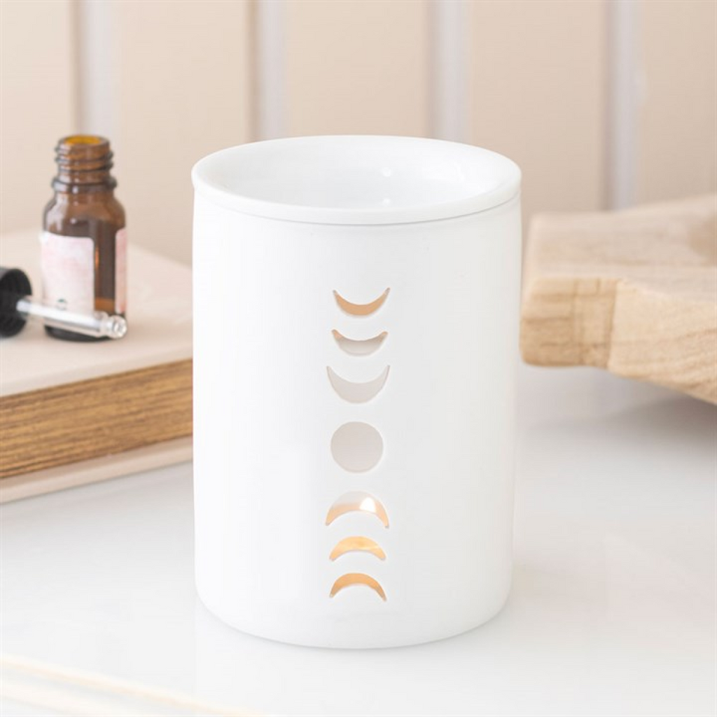 White Moon Phase Cut Out Oil Burner and Wax Warmer