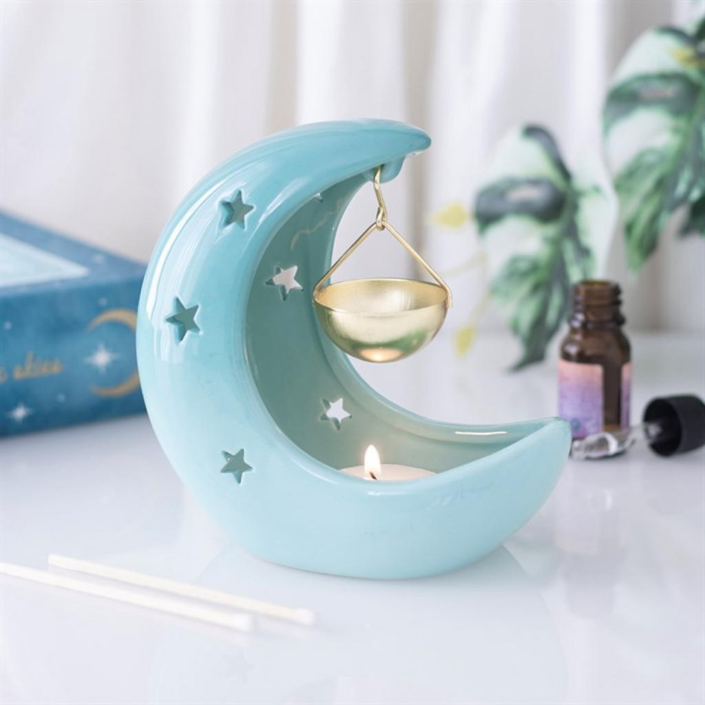Blue Pastel Crescent Moon Hanging Oil Burner