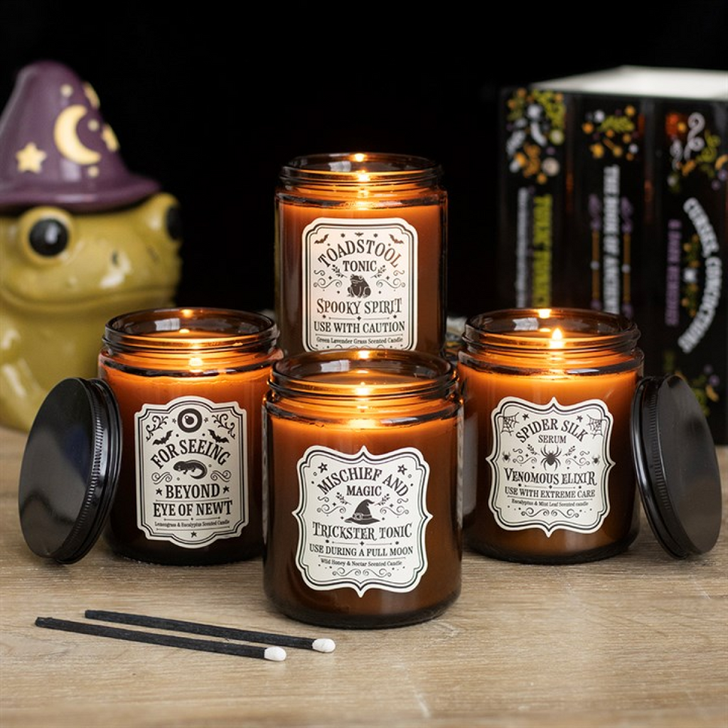 Set of 4 Witch's Apothecary Amber Jar Candles